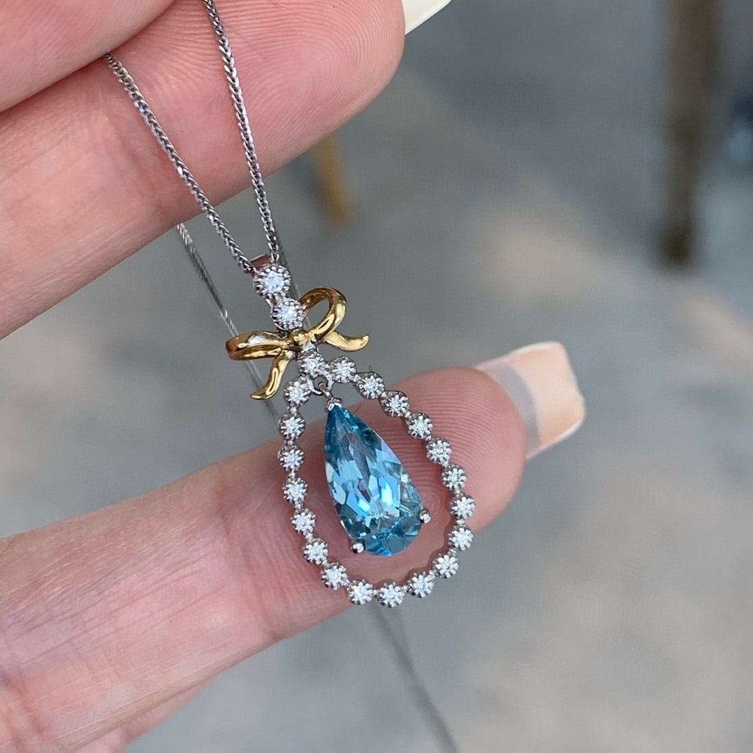 14k Gold 1.39 Ctw Natural Aquamarine & Diamond Pendant( Without Chain ) - 4