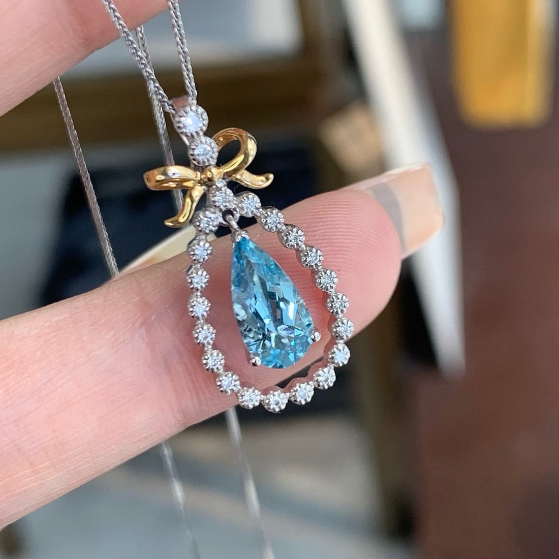 14k Gold 1.39 Ctw Natural Aquamarine & Diamond Pendant( Without Chain ) - 5