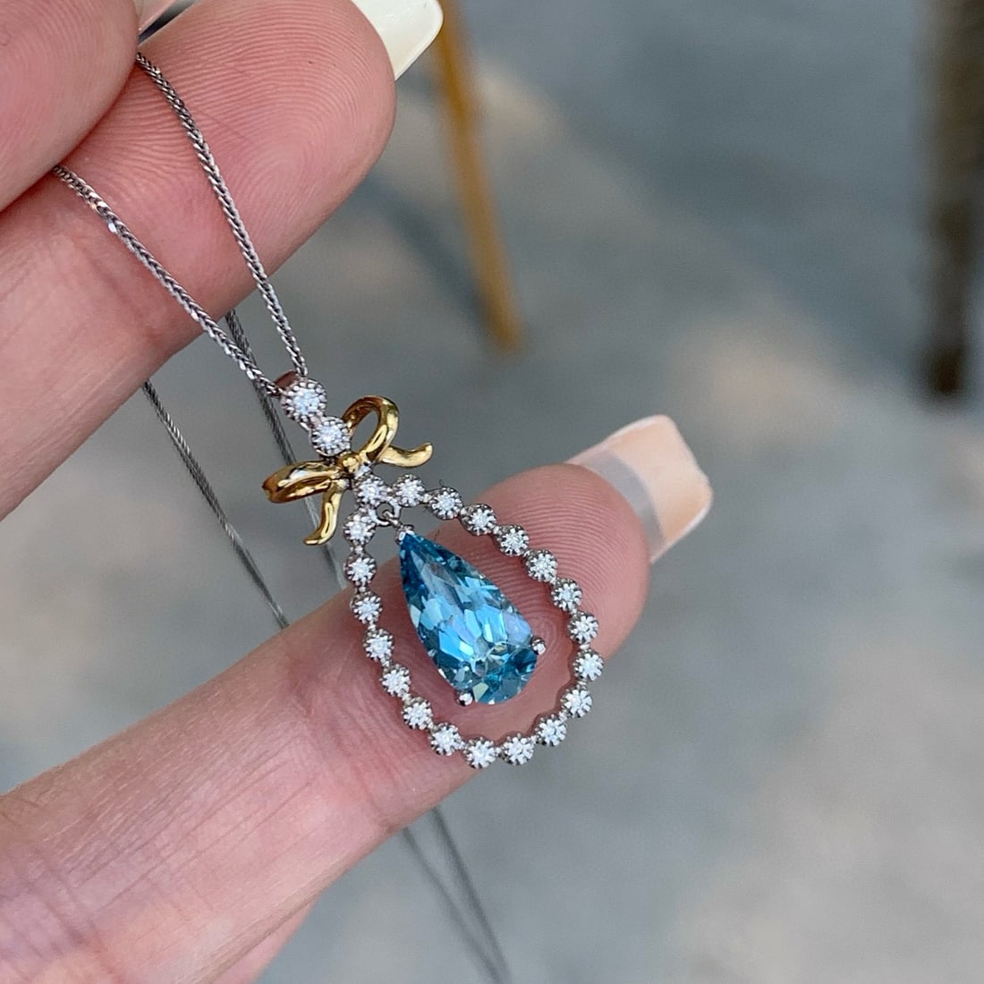 14k Gold 1.39 Ctw Natural Aquamarine & Diamond Pendant( Without Chain ) - 6
