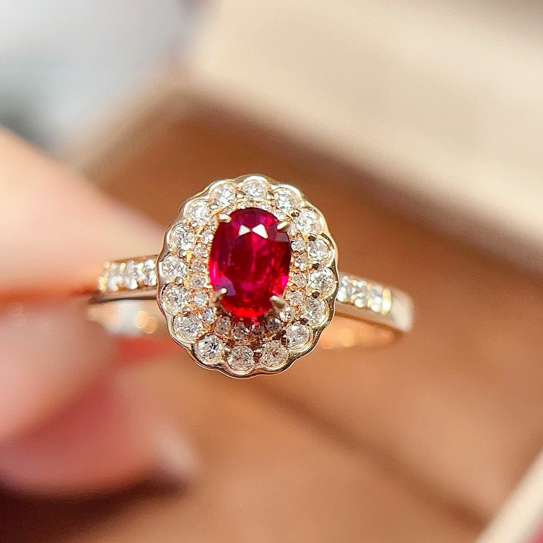 14k Gold 0.5 Ct Natural Ruby & Diamond Ring: Ref:230986188 // gold content:14k gold // ring size:7. 25us // // main gemstone:ruby // shape:oval // carat weight:0. 5ct // color:pigeonblood red // treatment:natural // // adjacent gemstone 2 :