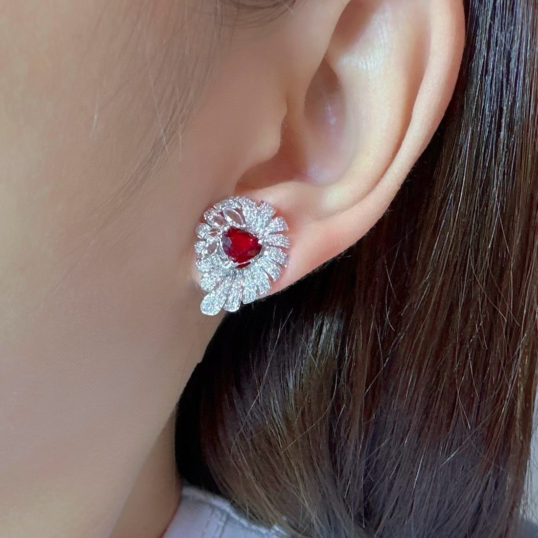 14k Gold 2.94 Ctw Natural Ruby & Diamond Earrings - 2