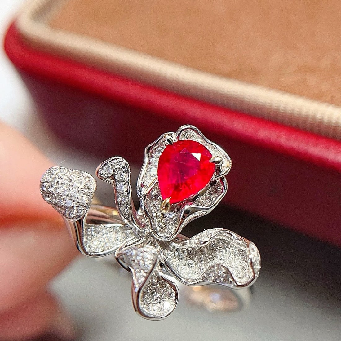 14k Gold 0.7 Ct Natural Ruby & Diamond Ring/pendant( Without Chain ): Ref:230986190 // gold content:14k gold // ring size:7. 25us // // main gemstone:ruby // shape:pear // carat weight:0. 7ct // color:pigeonblood red // treatment:natural // // adjacent gemstone 2 :