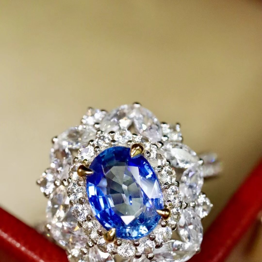 14k Gold 1.58 Ctw Natural Sapphire & Diamond Ring: Ref:230986194 // gold content:14k gold // ring size:7. 25us // // main gemstone:sapphire // shape:oval // carat weight:1. 48ct // color:blue // treatment:natural // // adjacent gemstone 2 : diamond