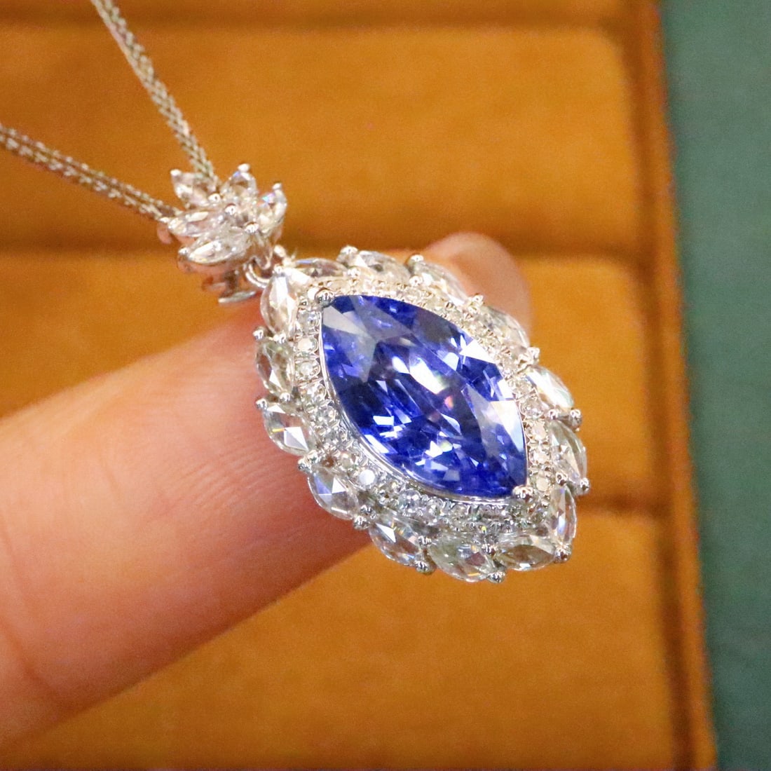 14k Gold 2.33 Ctw Natural Sapphire & Diamond Pendant( Without Chain ) - 5