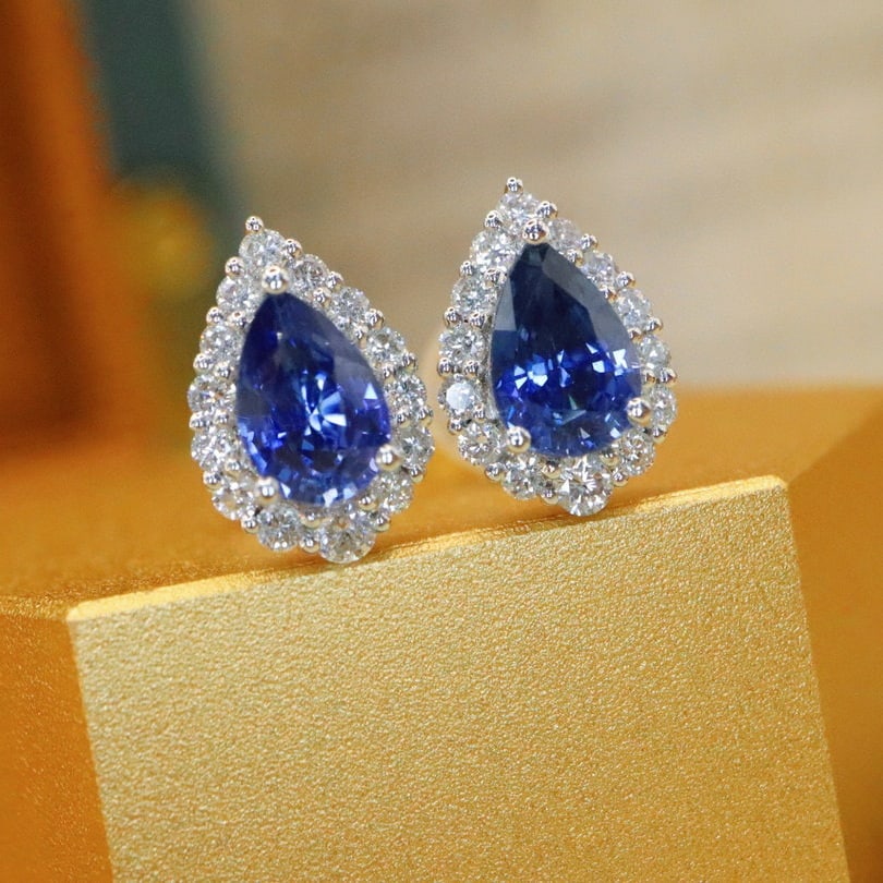 14k Gold 1.45 Ctw Natural Sapphire & Diamond Earrings - 2