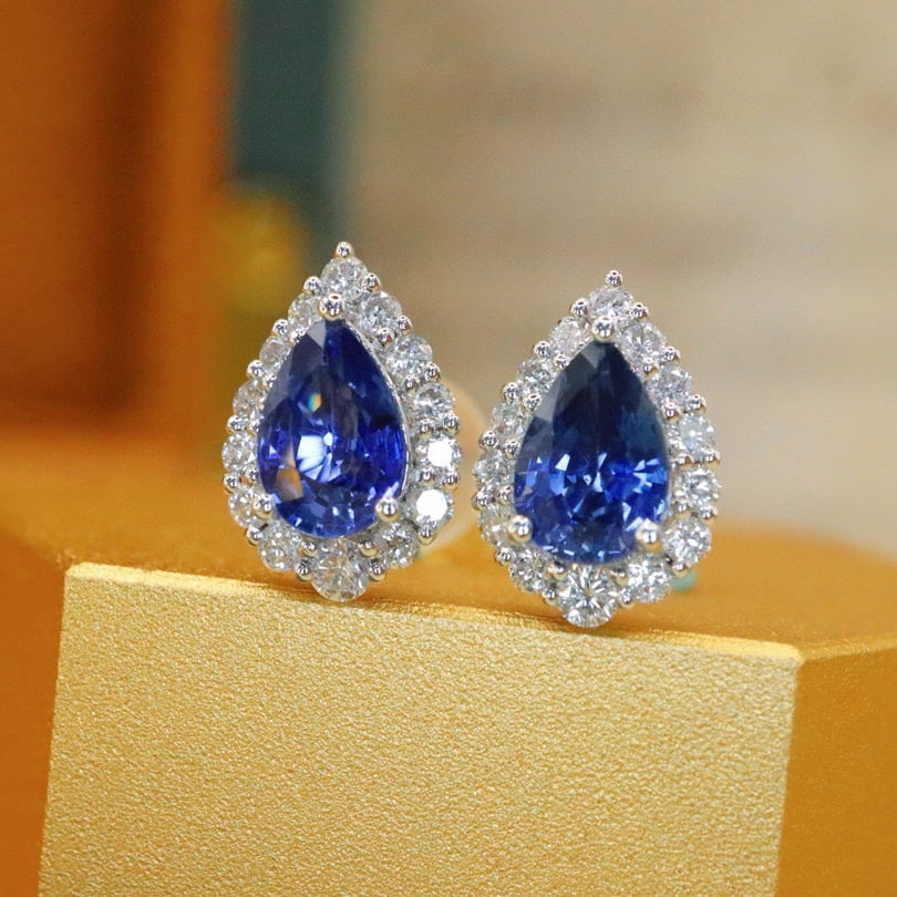 14k Gold 1.45 Ctw Natural Sapphire & Diamond Earrings - 3