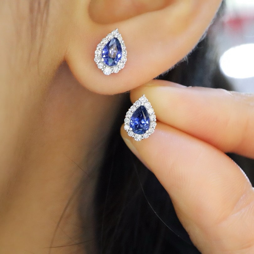 14k Gold 1.45 Ctw Natural Sapphire & Diamond Earrings - 5