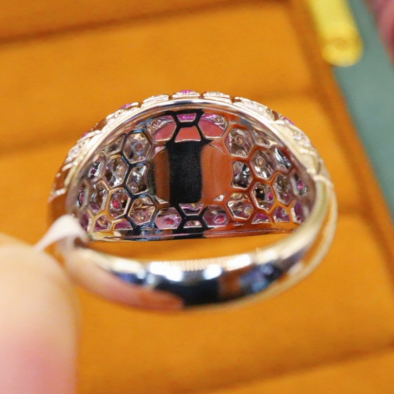 14k Gold 2.63 Ctw Natural Padparadscha Sapphire & Sapphire Ring - 4