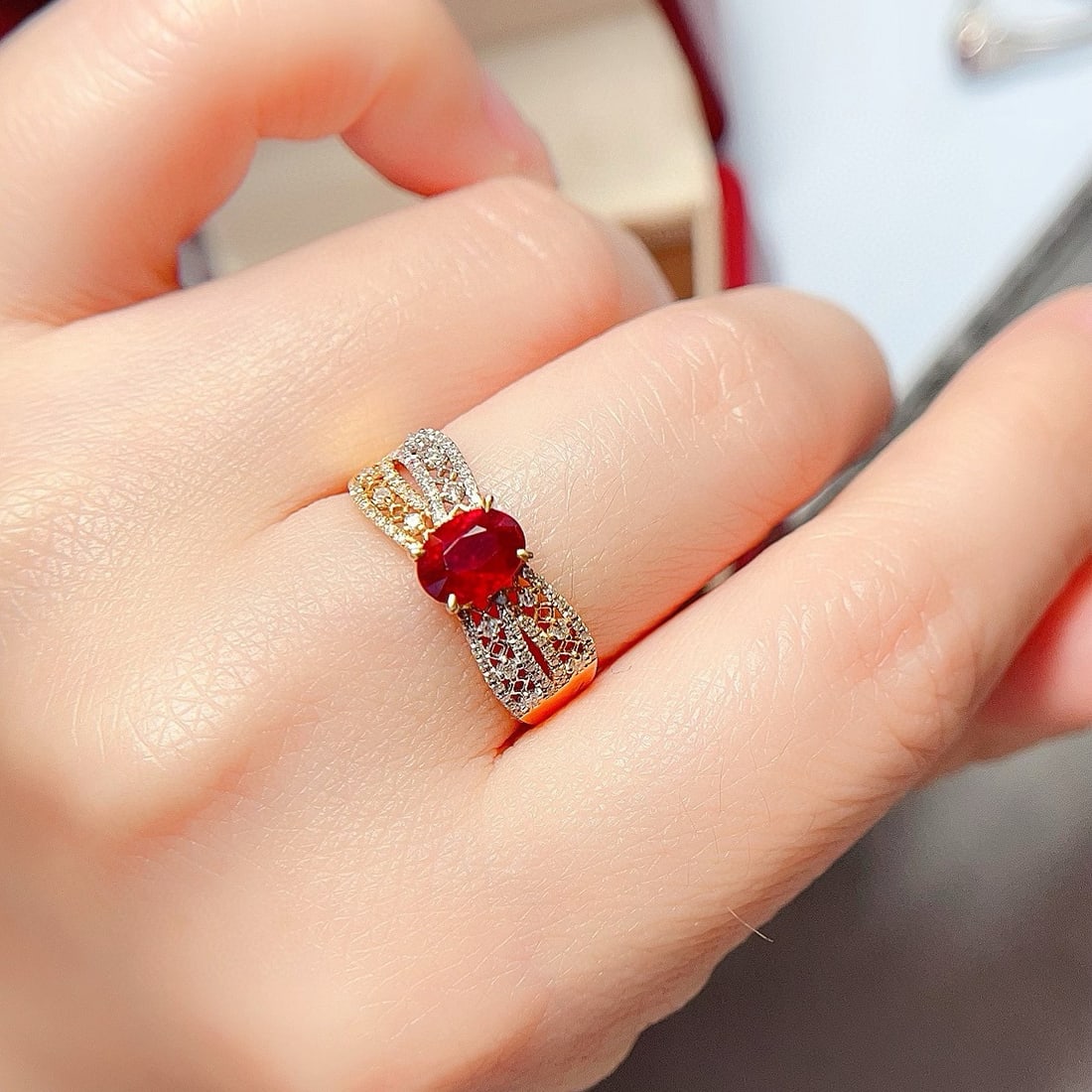 14k Gold 1 Ct Natural Ruby & Diamond Ring - 4