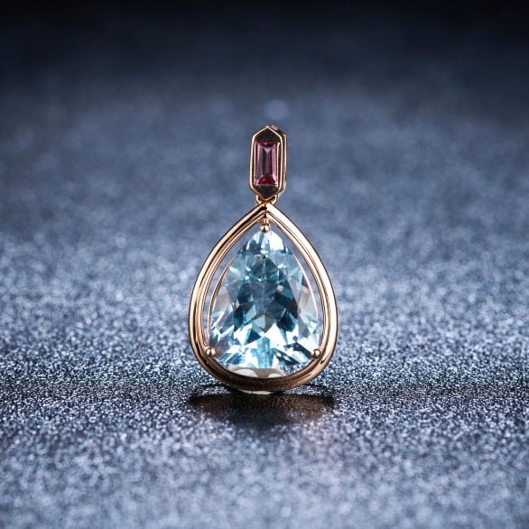 14k Gold 3.61 Ct Natural Aquamarine & Tourmaline Pendant( Without Chain ): Ref:230986217 // gold content:14k gold // main gemstone:aquamarine // shape:pear // carat weight:3. 61ct // color:santa maria color // treatment:natural // // adjacent gemstone 2 : tourmaline //
