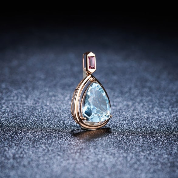 14k Gold 3.61 Ct Natural Aquamarine & Tourmaline Pendant( Without Chain ) - 5