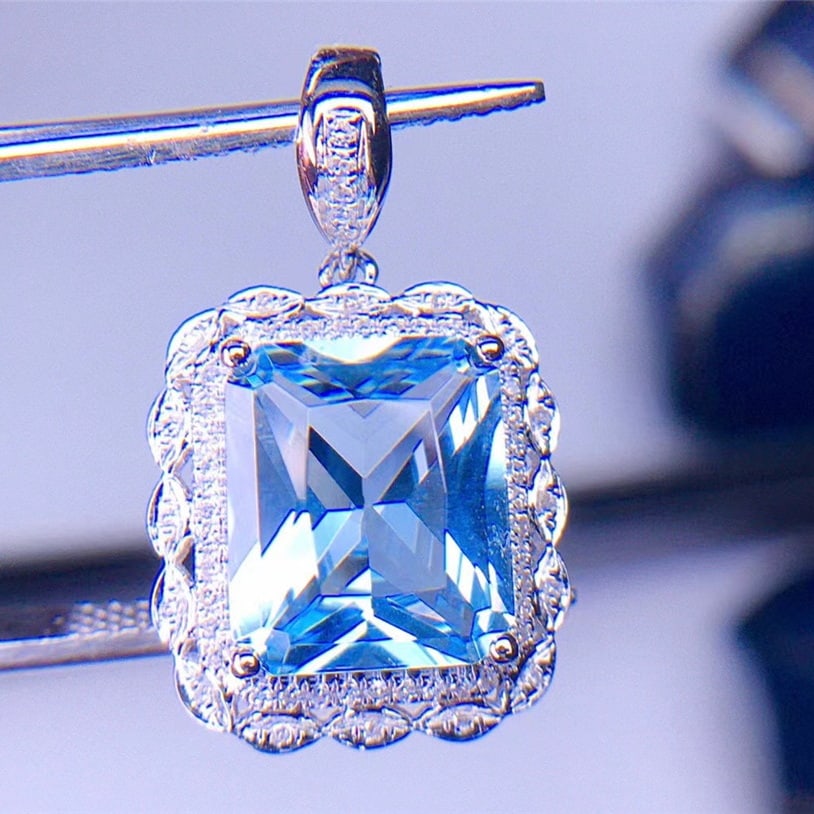14k Gold 3.2 Ct Natural Aquamarine & Diamond Pendant( Without Chain ) - 2