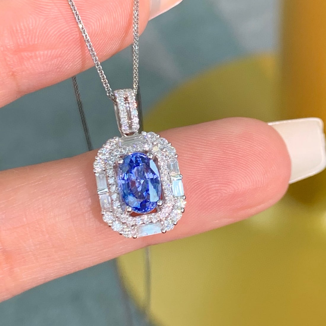 14k Gold 1.93 Ctw Natural Sapphire & Diamond Pendant( Without Chain ) - 2