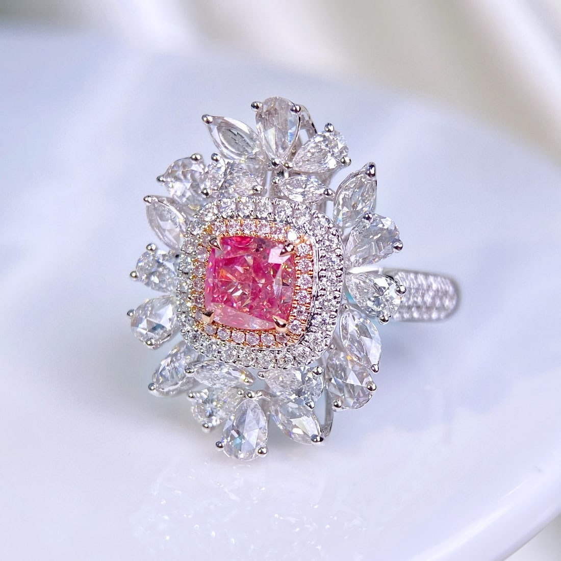 Gia Certified 14k Gold 2.71 Ctw Natural Pink Diamond & Diamond Ring/pendant( Without Chain ): Ref:230986221 // gold content:14k gold // ring size:7. 25us // // main gemstone:pink diamond // certified:gia // shape:cushion // carat weight:1. 02ct // clarity grade:i1 // color:pink //