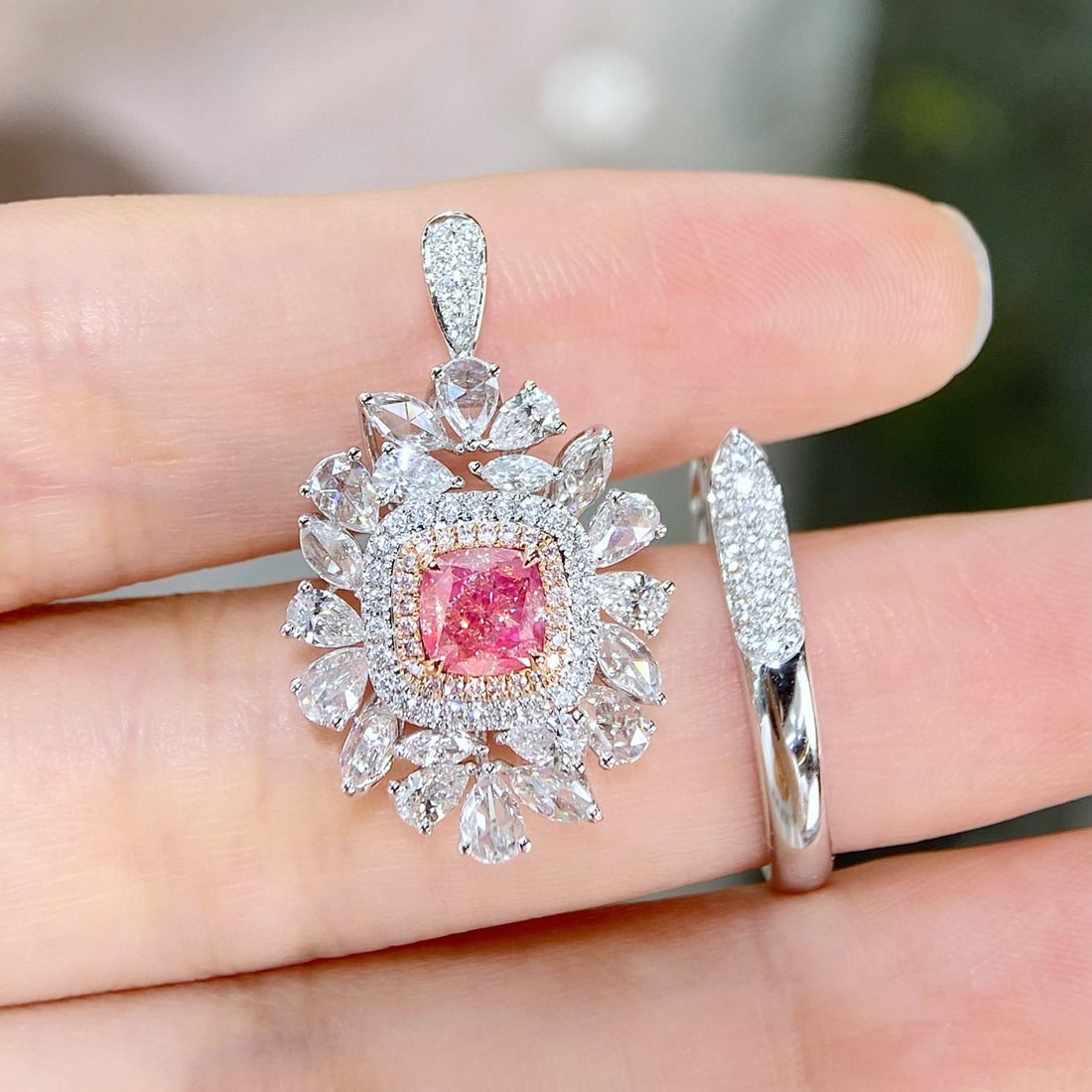 Gia Certified 14k Gold 2.71 Ctw Natural Pink Diamond & Diamond Ring/pendant( Without Chain ) - 3