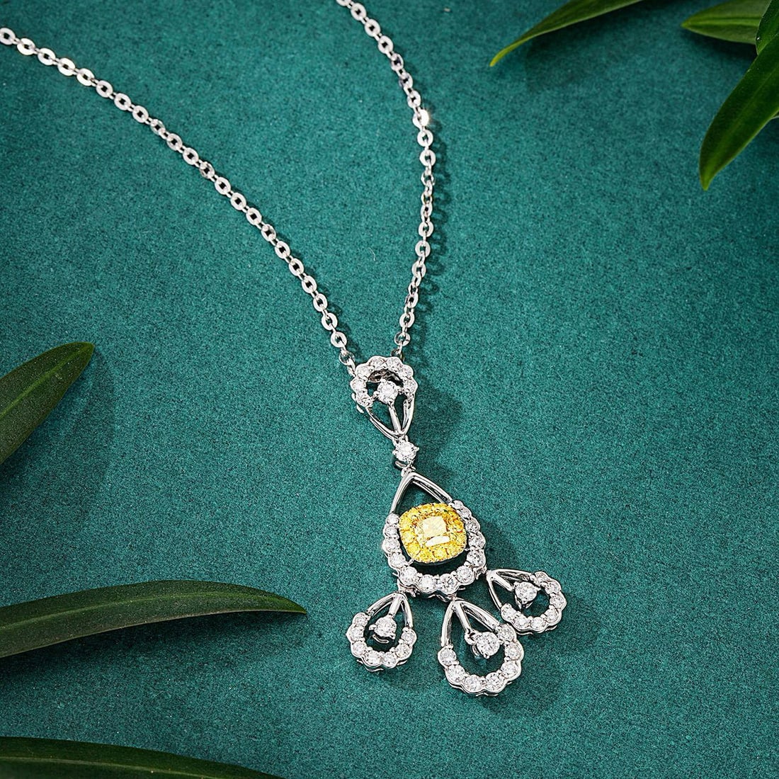 14k Gold 0.78 Ctw Natural Yellow Diamond & Diamond Pendant( Without Chain ): Ref:230986223 // gold content:14k gold // main gemstone:yellow diamond // shape:cushion // carat weight:0. 23ct // color:yellow // treatment:natural // // adjacent gemstone 2 : diamond // shape:round