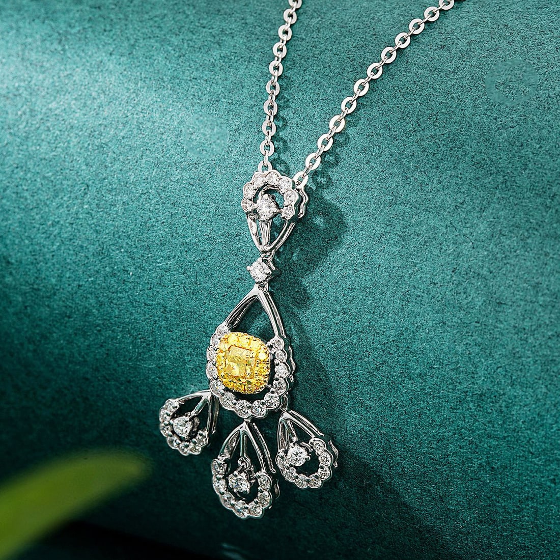 14k Gold 0.78 Ctw Natural Yellow Diamond & Diamond Pendant( Without Chain ) - 4
