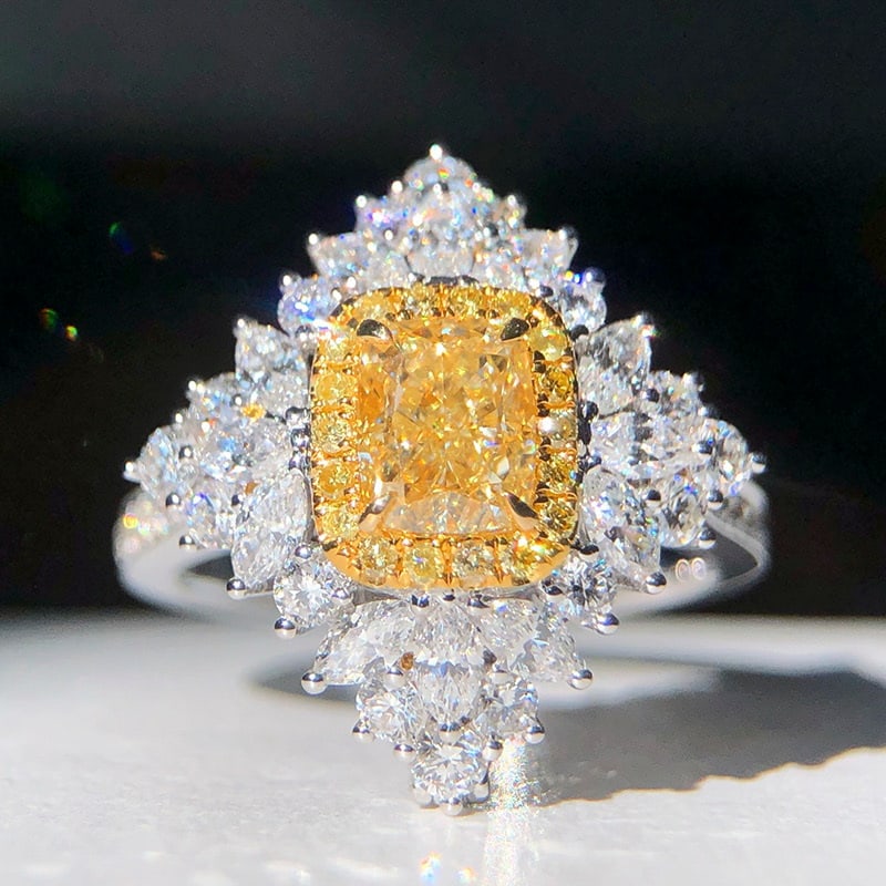 14k Gold 2.26 Ctw Natural Yellow Diamond & Diamond Ring/pendant( Without Chain ): Ref:230986224 // gold content:14k gold // ring size:7. 25us // // main gemstone:yellow diamond // shape:cushion // carat weight:1. 07ct // color:yellow // treatment:natural // // adjacent gemstone 2