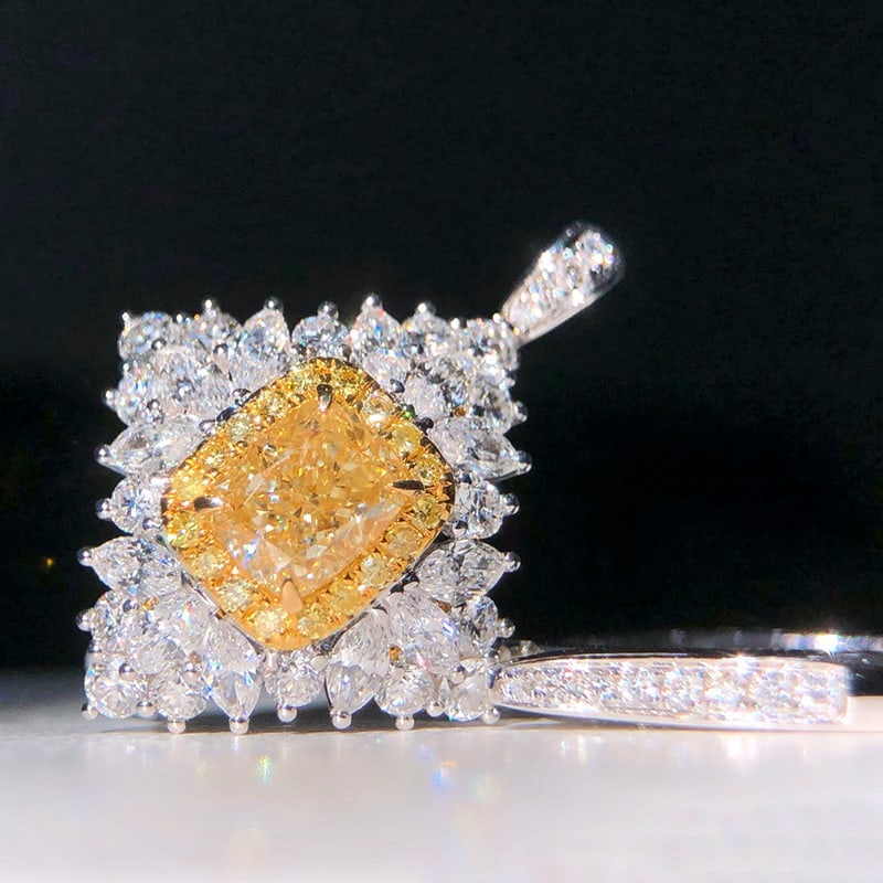 14k Gold 2.26 Ctw Natural Yellow Diamond & Diamond Ring/pendant( Without Chain ) - 4