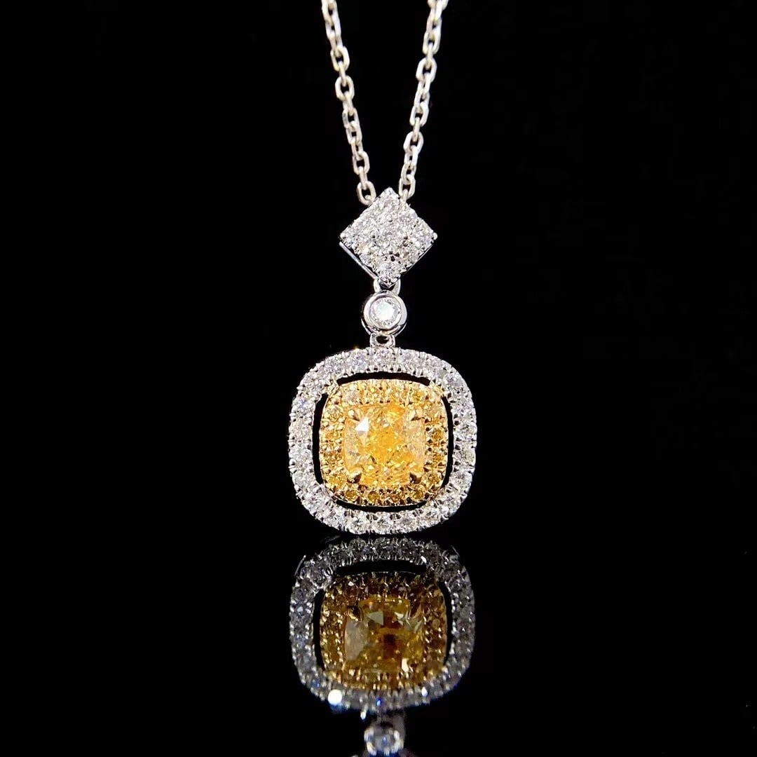 14k Gold 0.83 Ctw Natural Yellow Diamond & Diamond Pendant( Without Chain ): Ref:230986225 // gold content:14k gold // main gemstone:yellow diamond // shape:cushion // carat weight:0. 5ct // color:yellow // treatment:natural // // adjacent gemstone 2 : diamond // shape:round