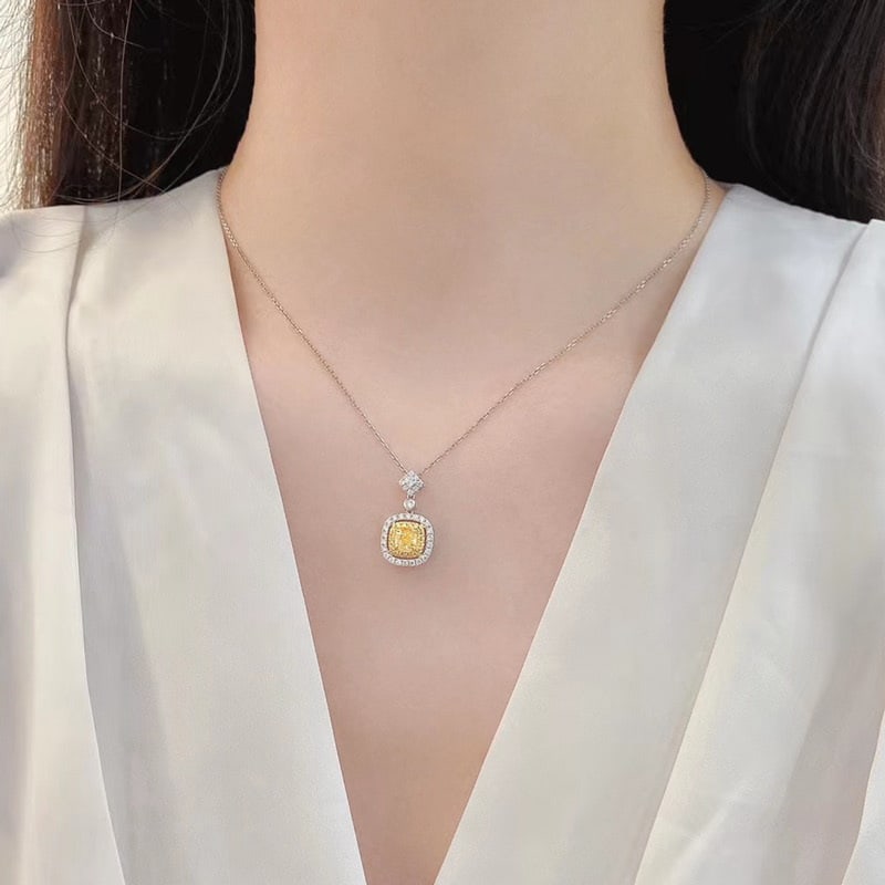14k Gold 0.83 Ctw Natural Yellow Diamond & Diamond Pendant( Without Chain ) - 2