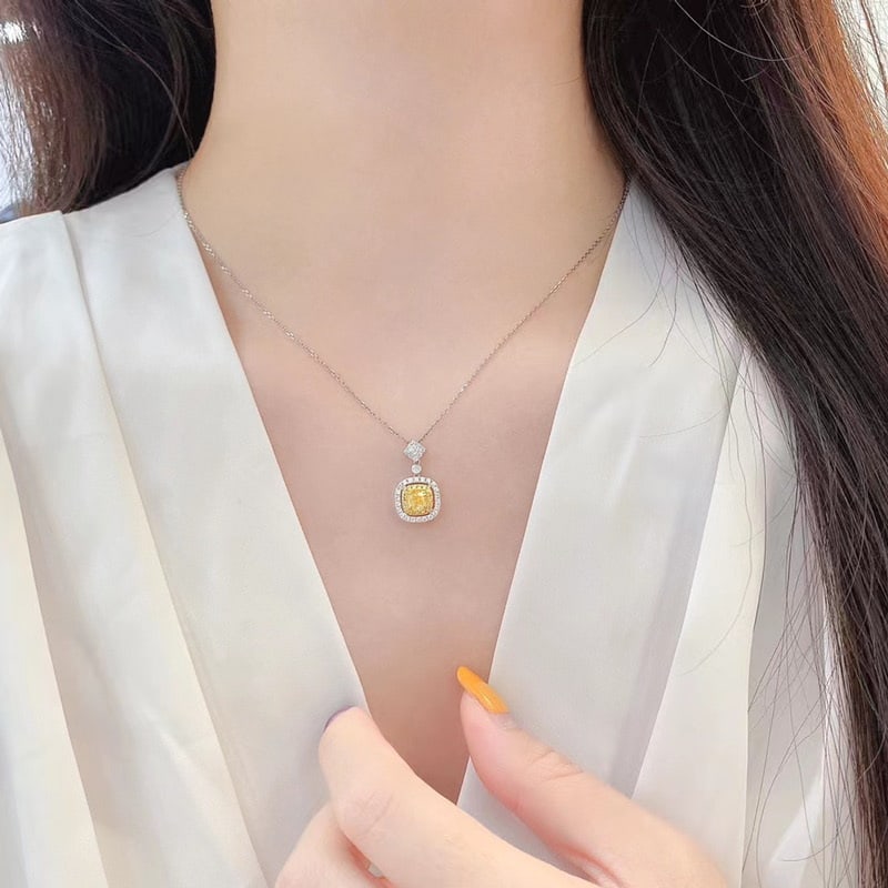 14k Gold 0.83 Ctw Natural Yellow Diamond & Diamond Pendant( Without Chain ) - 3