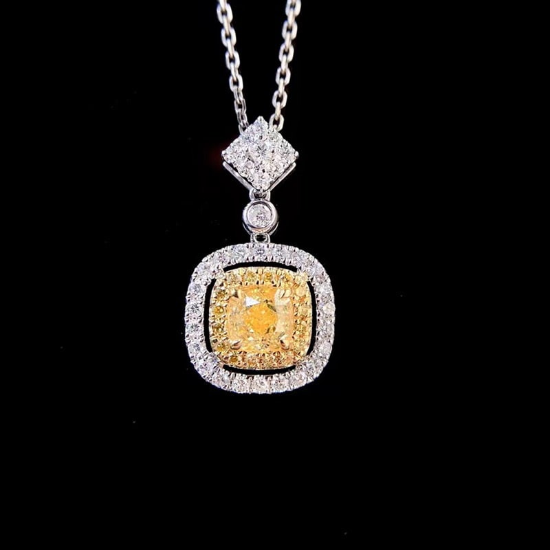 14k Gold 0.83 Ctw Natural Yellow Diamond & Diamond Pendant( Without Chain ) - 4
