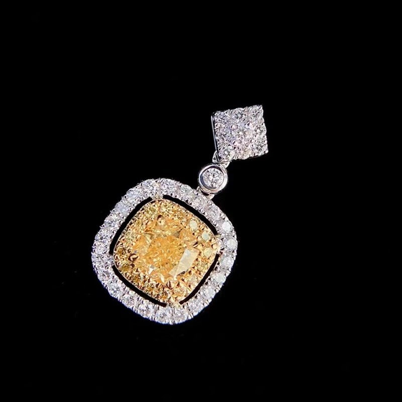14k Gold 0.83 Ctw Natural Yellow Diamond & Diamond Pendant( Without Chain ) - 5