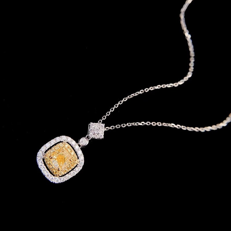 14k Gold 0.83 Ctw Natural Yellow Diamond & Diamond Pendant( Without Chain ) - 6