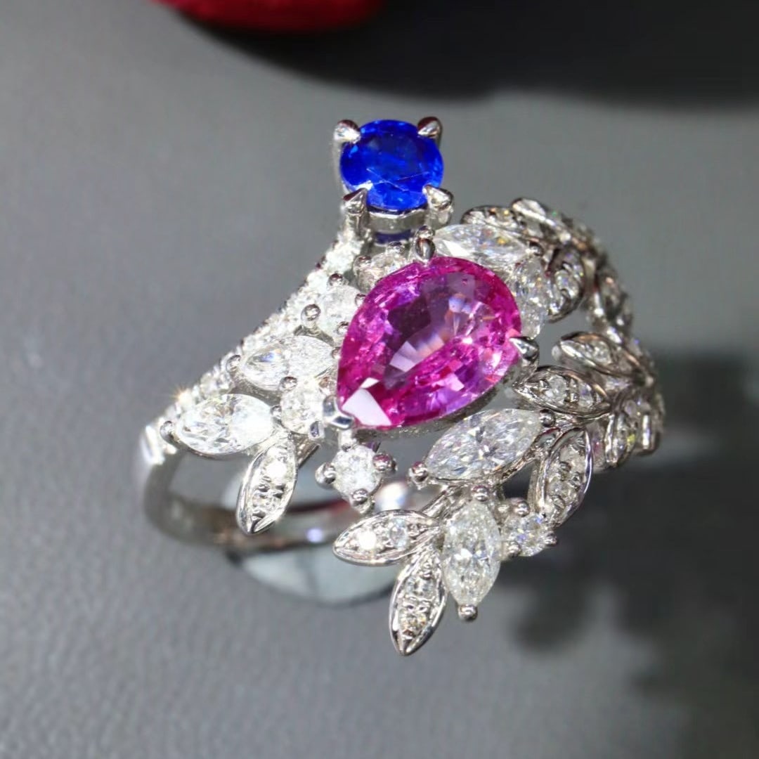 14k Gold 1.52 Ctw Natural Sapphire & Diamond Ring: Ref:230986229 // gold content:14k gold // ring size:7. 25us // // main gemstone:sapphire // shape:multiply // carat weight:0. 96ct // color:color // treatment:natural // // adjacent gemstone 2 : diamo