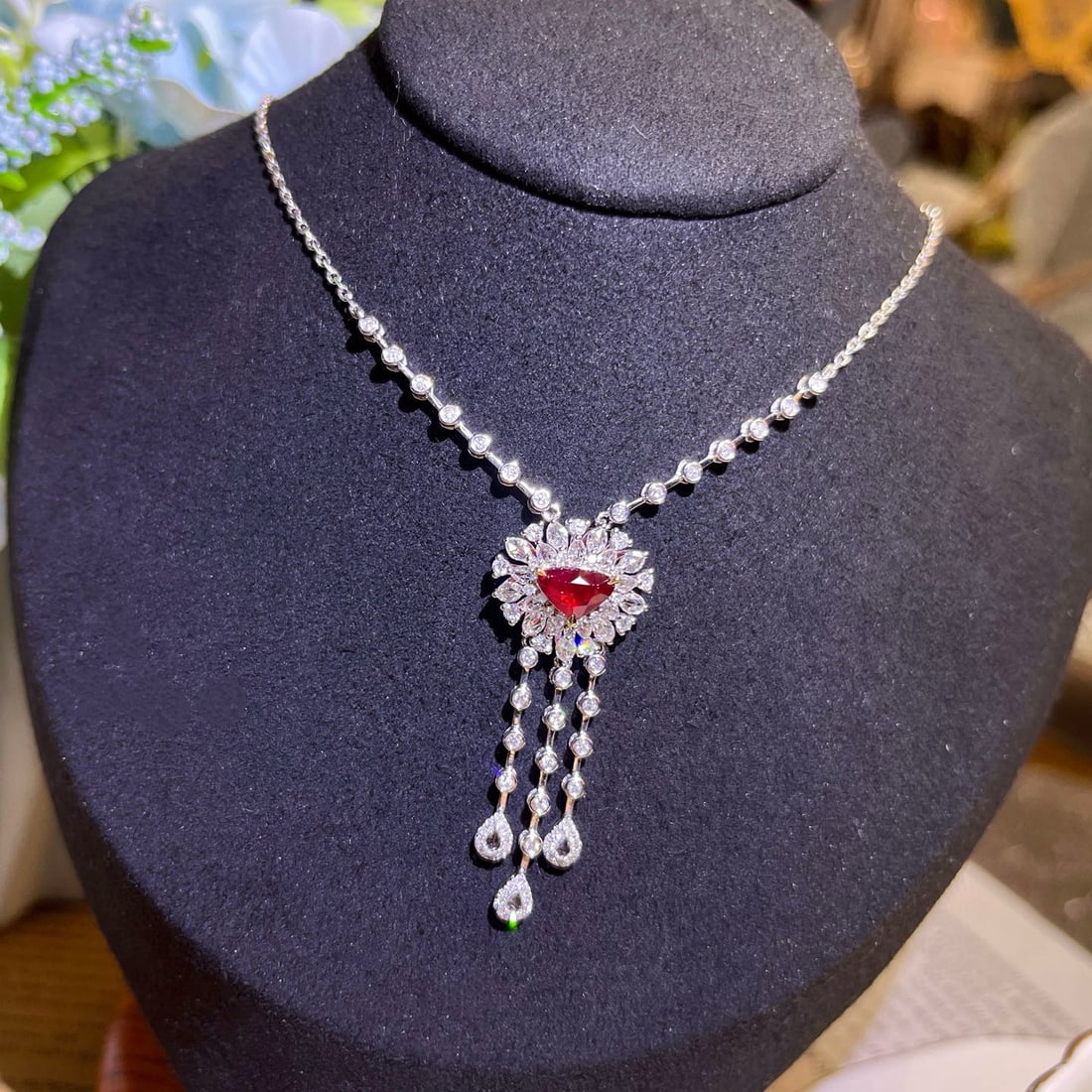 14k Gold 1.96 Ctw Natural Ruby & Diamond Necklace - 2