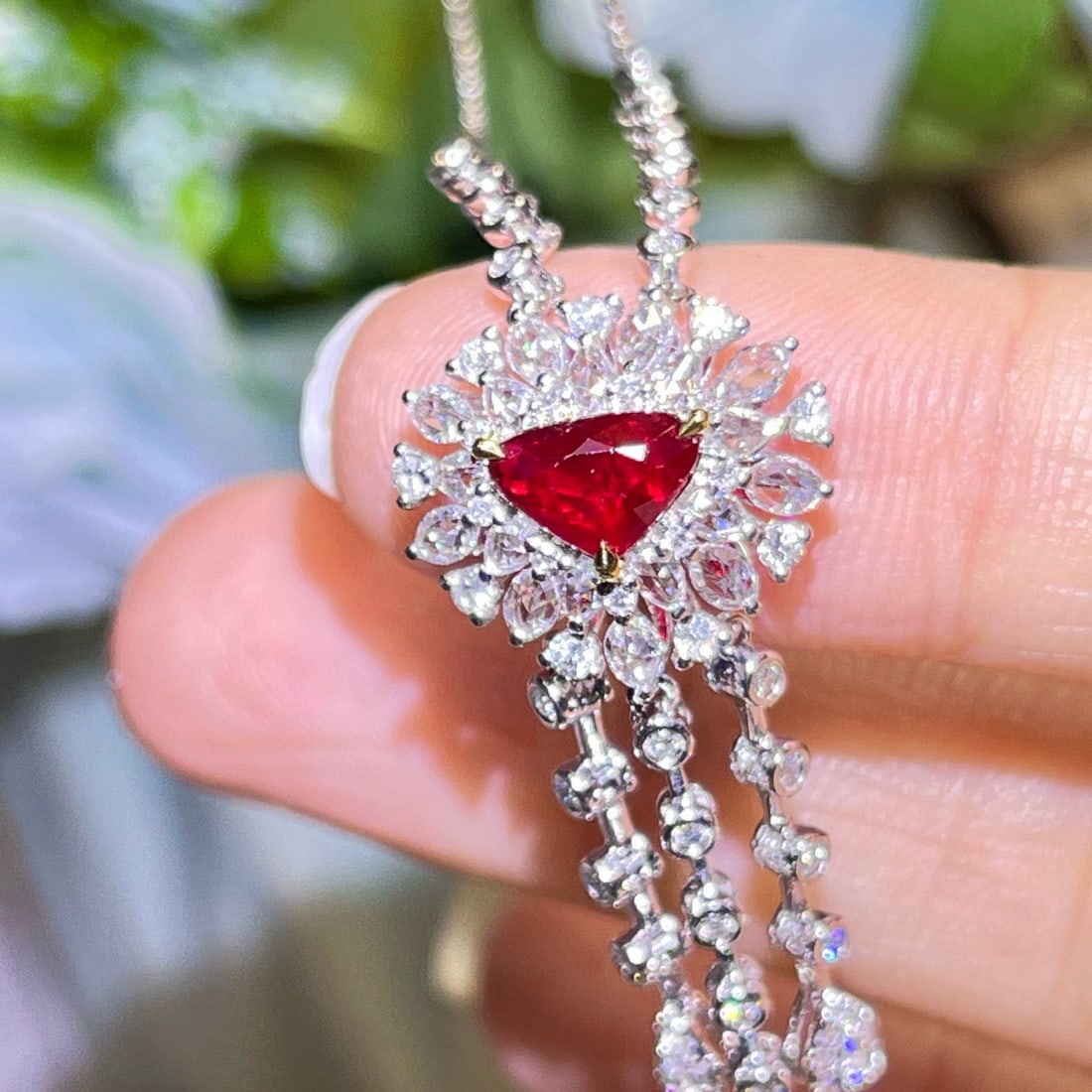 14k Gold 1.96 Ctw Natural Ruby & Diamond Necklace - 3