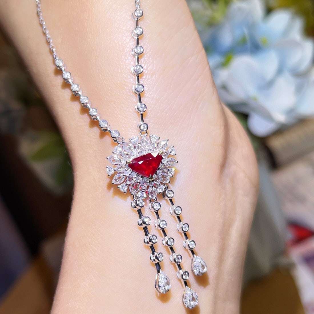 14k Gold 1.96 Ctw Natural Ruby & Diamond Necklace - 4
