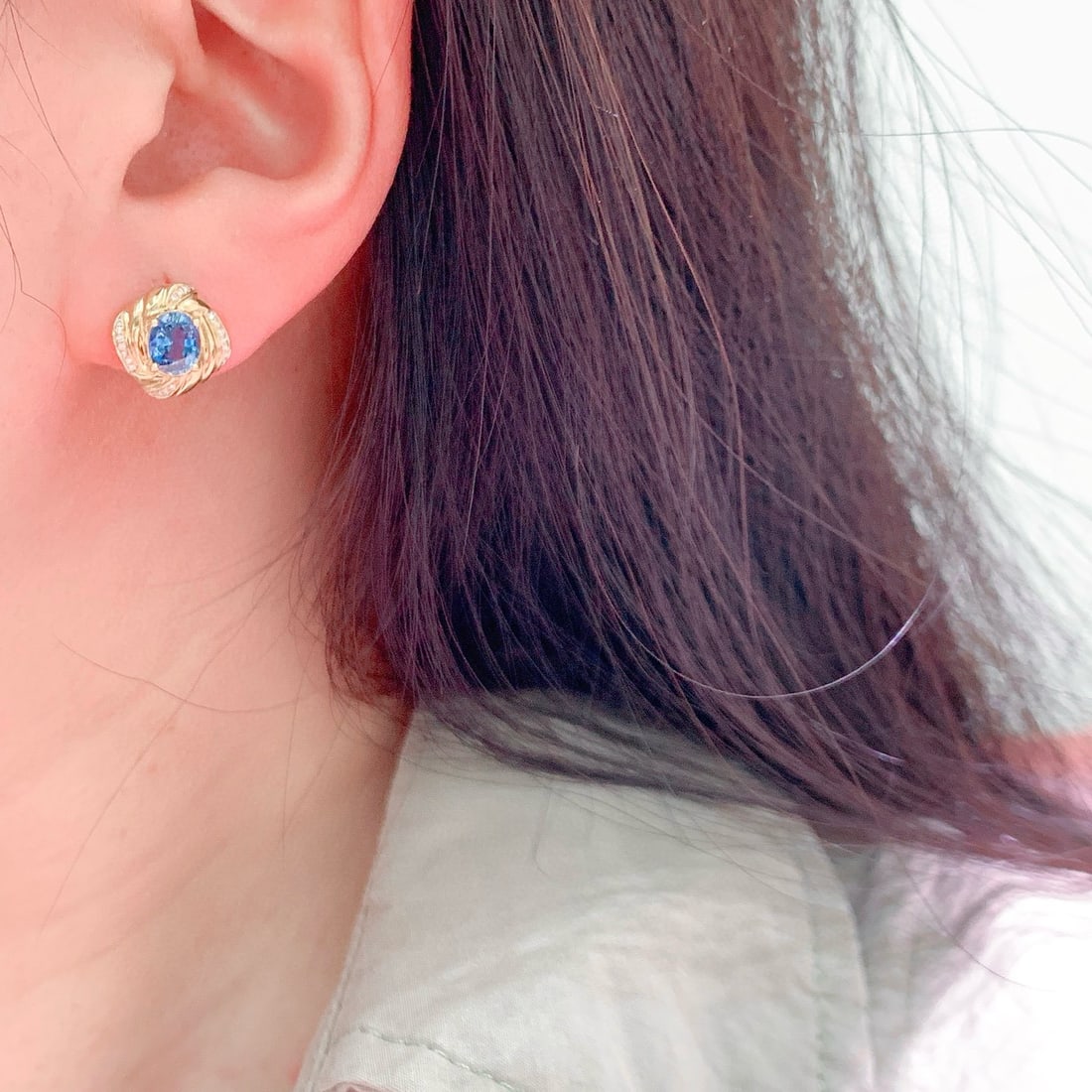 14k Gold 1.82 Ct Natural Sapphire & Diamond Earrings - 5
