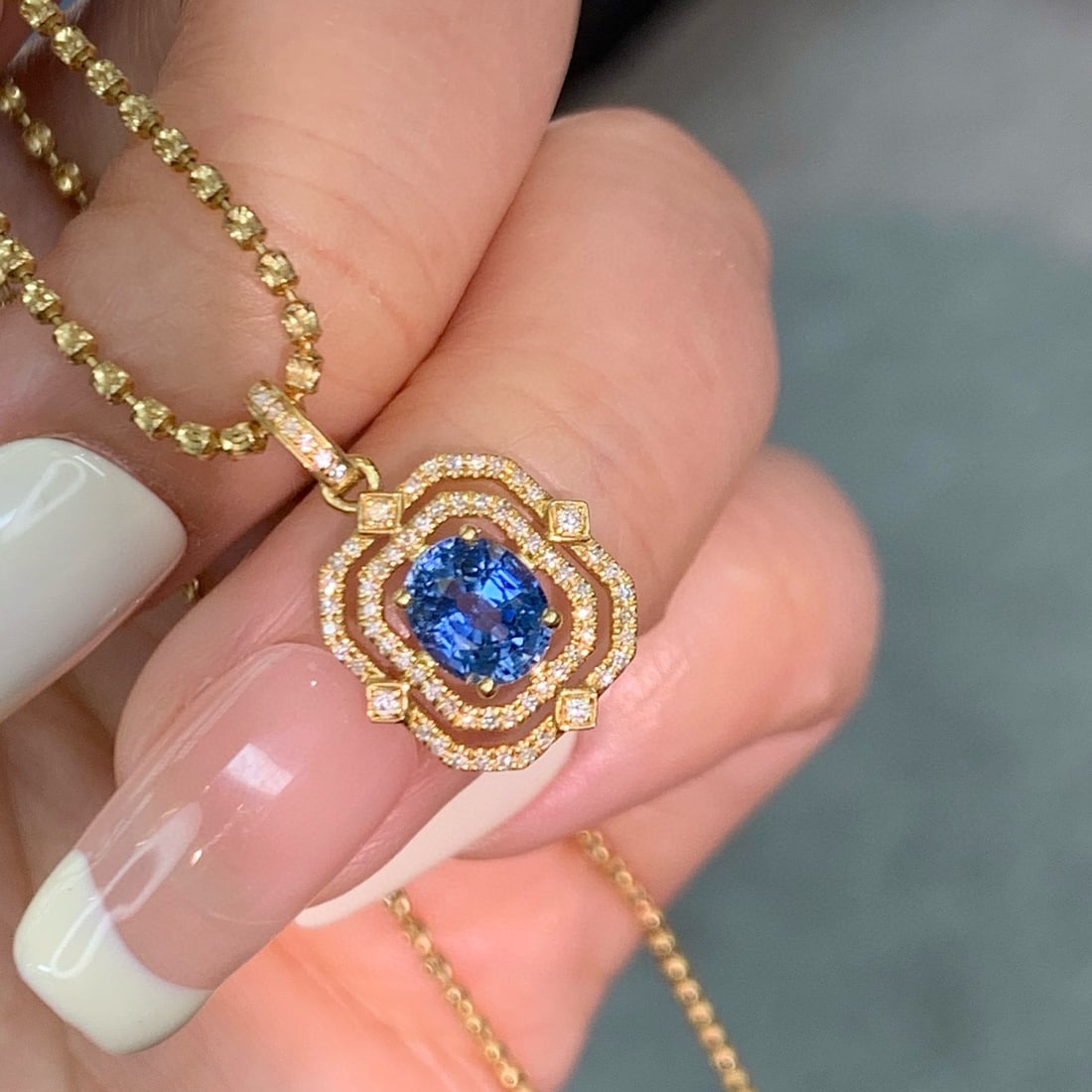 14k Gold 1.1 Ct Natural Sapphire & Diamond Pendant( Without Chain ) - 3