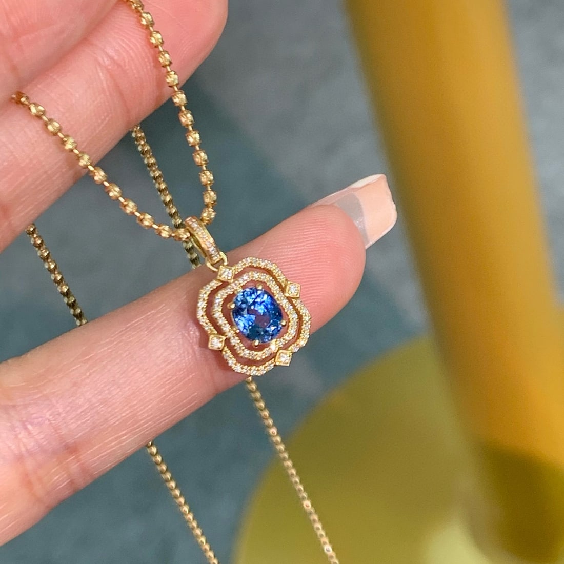 14k Gold 1.1 Ct Natural Sapphire & Diamond Pendant( Without Chain ) - 5