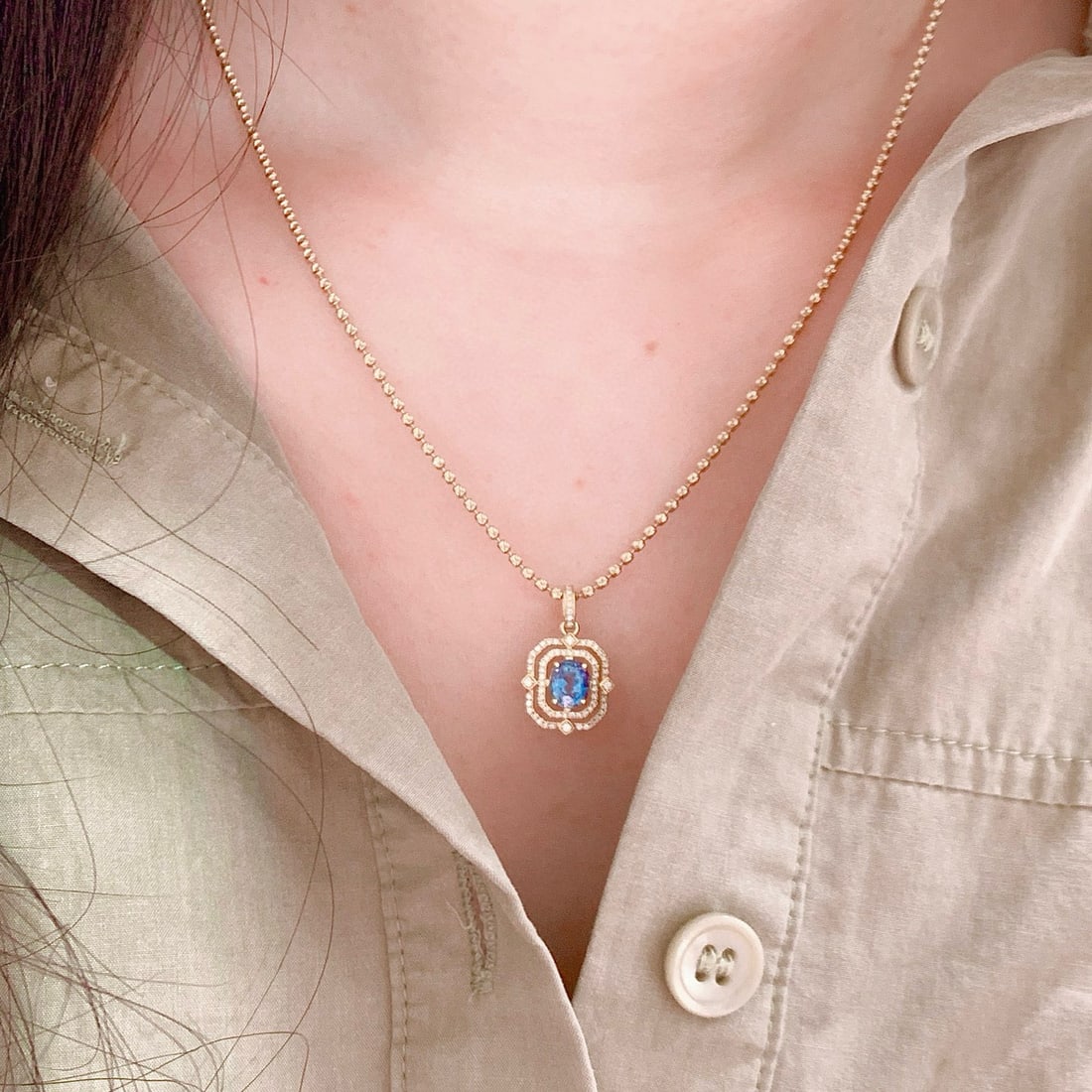 14k Gold 1.1 Ct Natural Sapphire & Diamond Pendant( Without Chain ) - 6