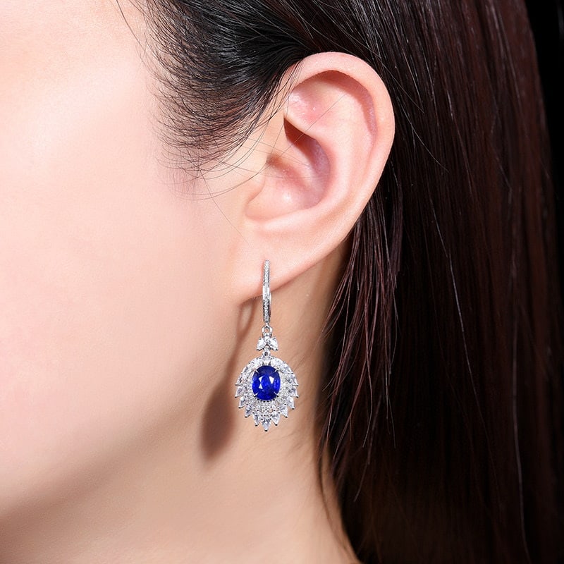 14k Gold 3.93 Ctw Natural Sapphire & Diamond Earrings - 3