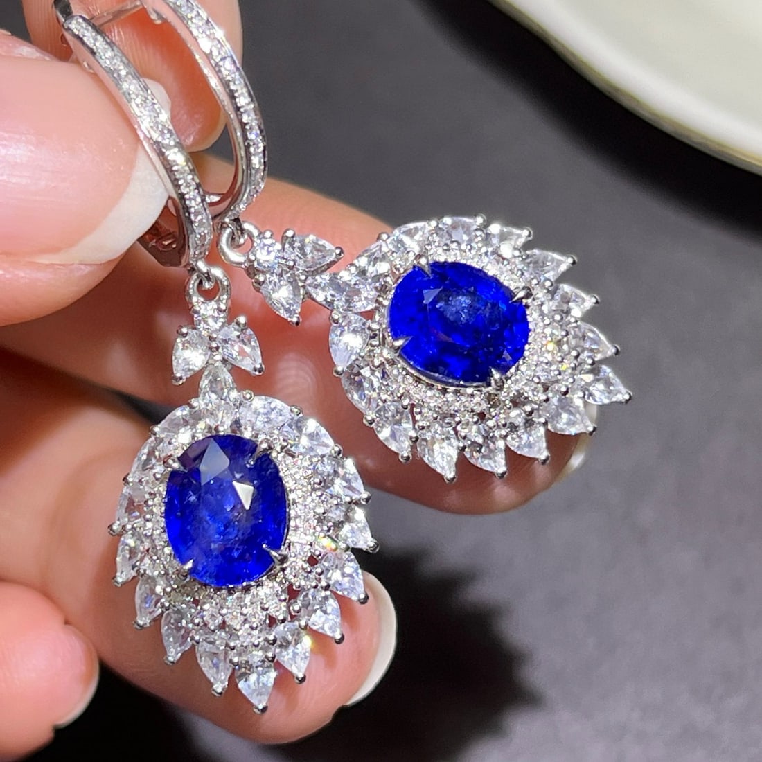 14k Gold 3.93 Ctw Natural Sapphire & Diamond Earrings - 4