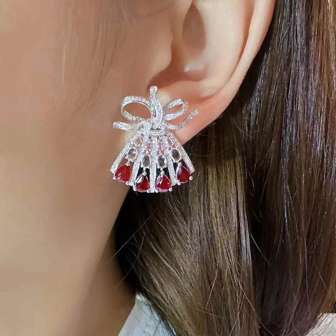 14k Gold 3.91 Ctw Natural Ruby & Diamond Earrings - 2