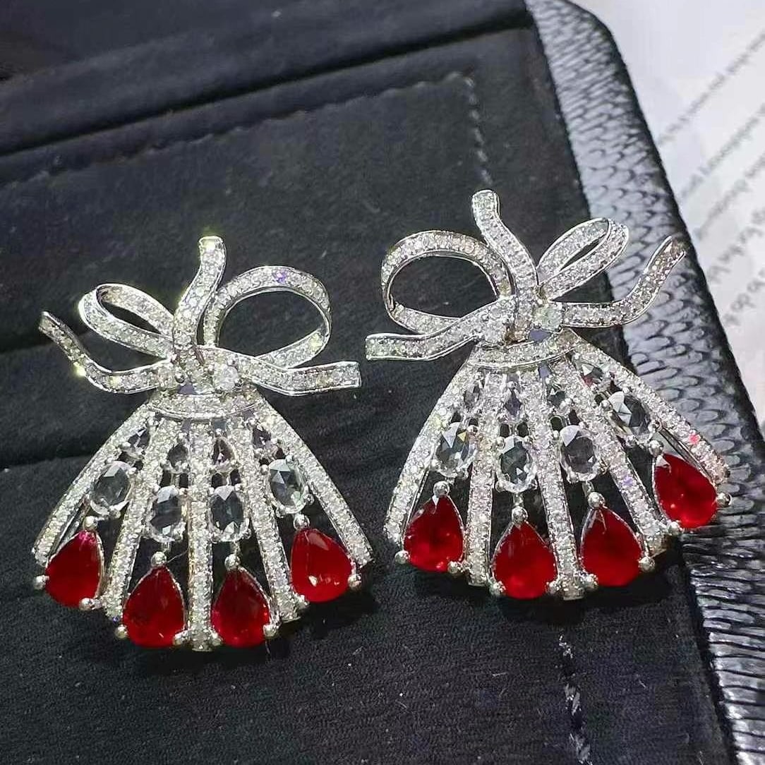 14k Gold 3.91 Ctw Natural Ruby & Diamond Earrings - 3