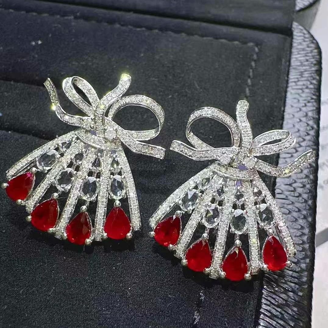 14k Gold 3.91 Ctw Natural Ruby & Diamond Earrings - 4