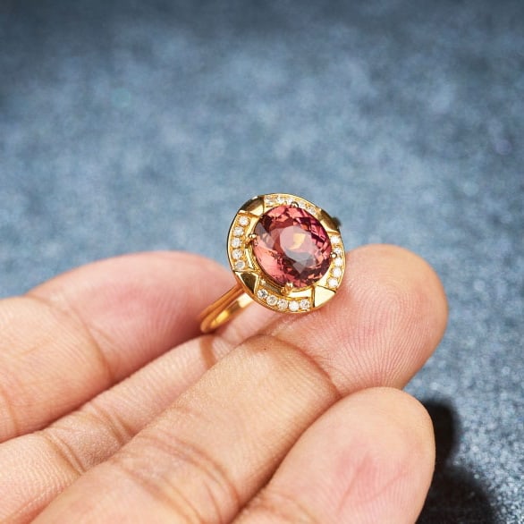 14k Gold 2.52 Ct Natural Tourmaline & Diamond Ring - 5