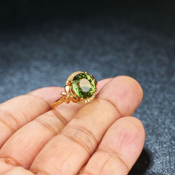 14k Gold 3.55 Ct Natural Tourmaline & Diamond Ring - 2