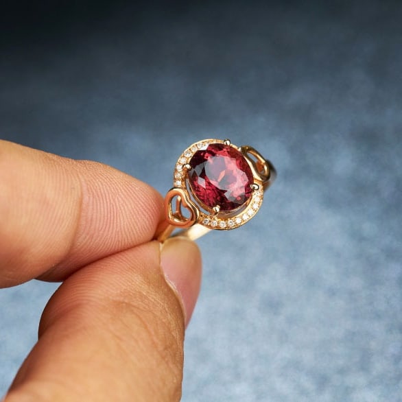14k Gold 3.31 Ct Natural Tourmaline & Diamond Ring - 4