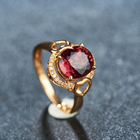 14k Gold 3.31 Ct Natural Tourmaline & Diamond Ring - 5