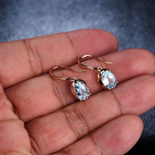 14k Gold 2.65 Ct Natural Aquamarine Earrings - 2