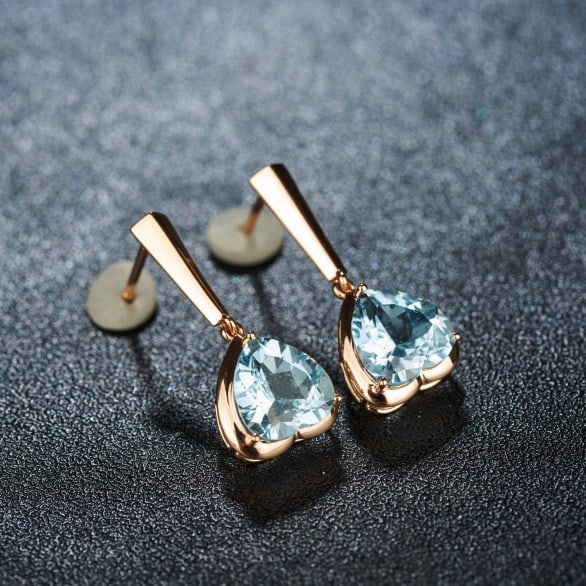 14k Gold 3.16 Ct Natural Aquamarine Earrings - 3