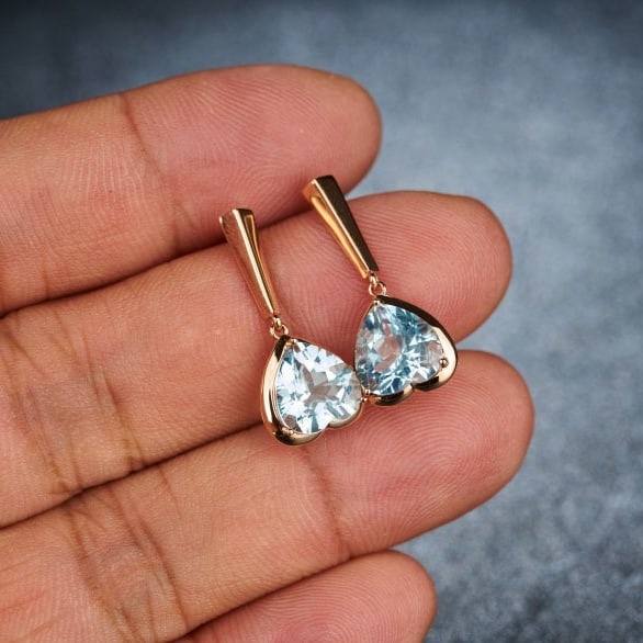 14k Gold 3.16 Ct Natural Aquamarine Earrings - 5