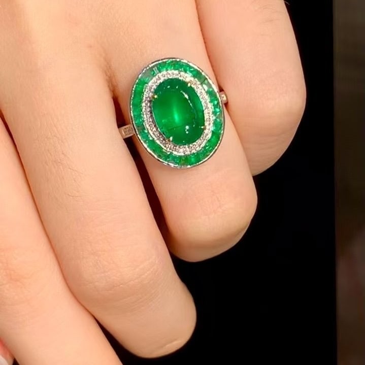 14k Gold 3 Ct Vivid Green Natural Emerald & Diamond Ring - 3